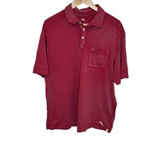 Tommy Bahama Shirt Mens Short Sleeve Pocket 1/4 Button Lightweight Red Large